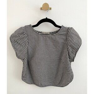Sechung Gingham Puff-Sleeve Crop Top - S